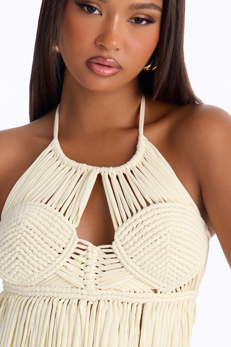 Santa Teresa Fringe Halter Top - Cream