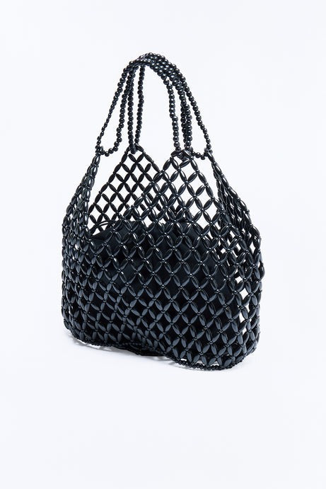Coastal Escape Beaded Shoulder Handbag - Black