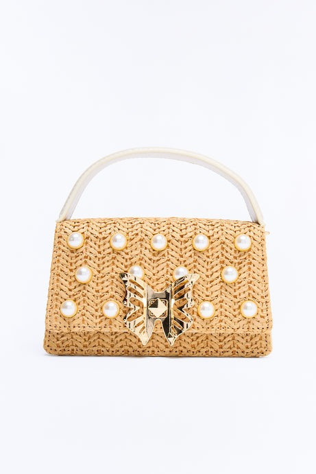 Betsey Johnson Straw Mini Satchel Handbag - Natural