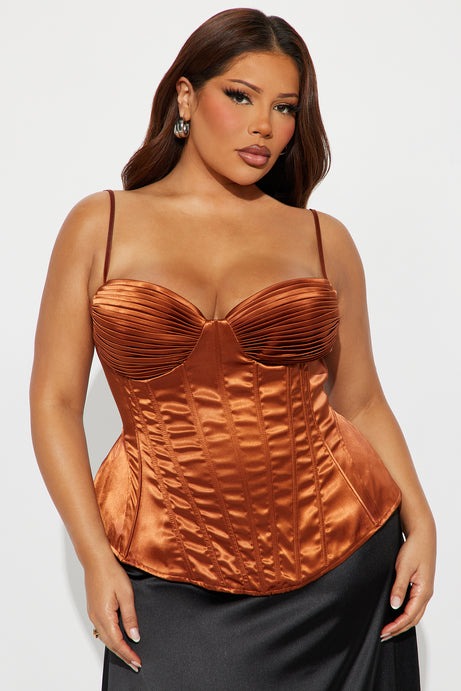 Snatched In Satin Corset Top - Brown