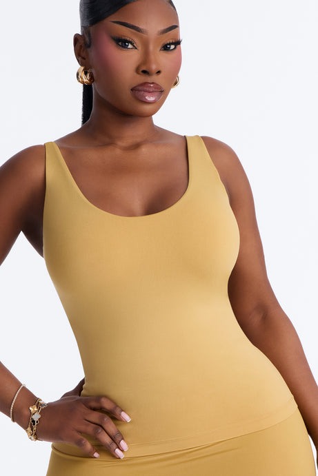 Seamless Smooth Double Lined Scoop Neck Cami Top - Honey