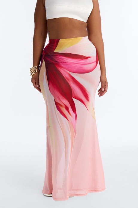 Soleil Sheer Floral Mesh Maxi Skirt - Pink/combo
