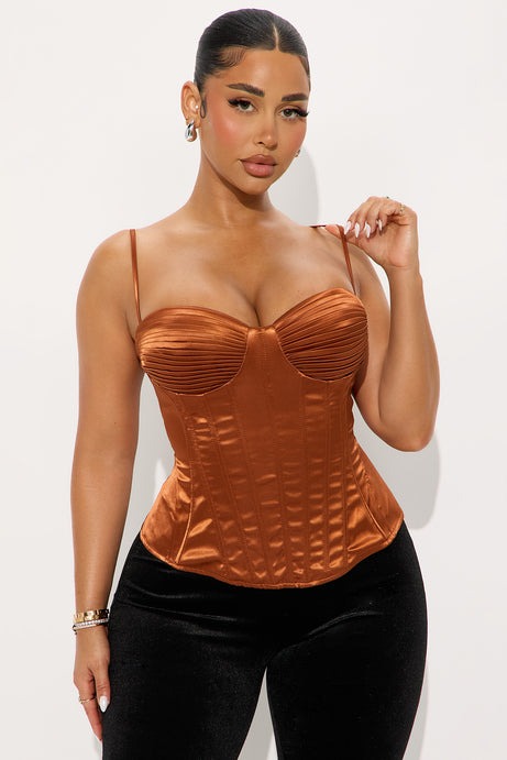 Snatched In Satin Corset Top - Brown
