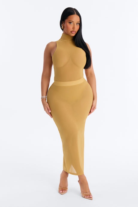 Power Mesh Midi Pencil Skirt - Honey