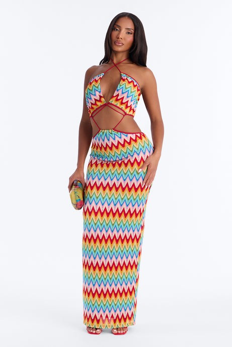 Paradise Plans Cut Out Crochet Maxi Dress - Multi Color