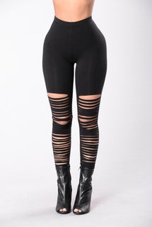 Black Ripped Leggings - Black