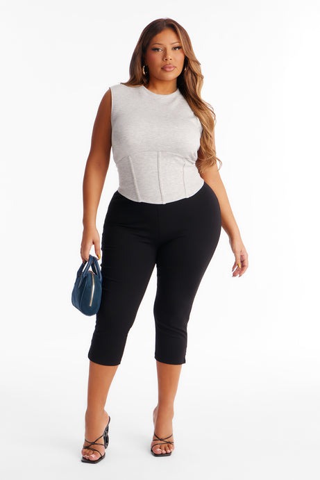 Bold Intent Crew Neck Corset Sleeveless Top - Heather Grey