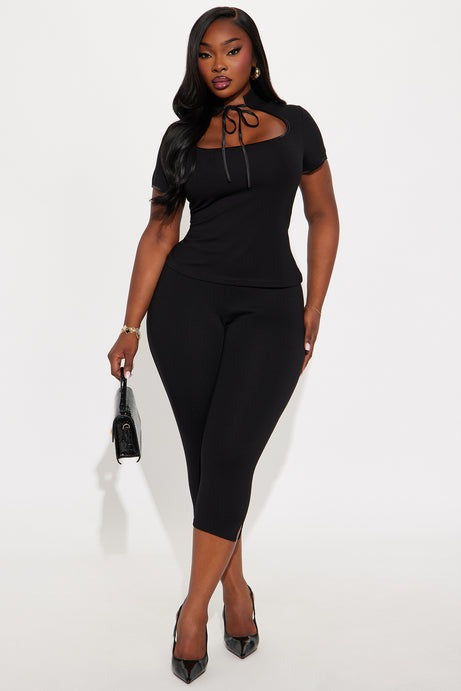 Kari Cut Out Mock Neck Top - Black