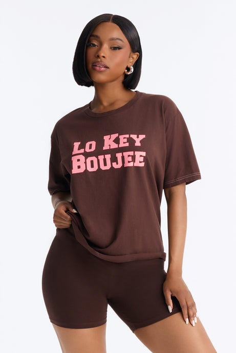 Lo Key Boujee Washed T-Shirt - Chocolate