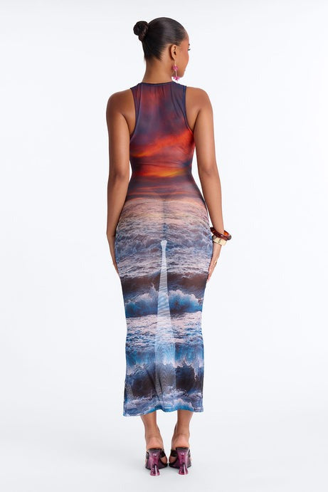 Island Fever Mesh Midi Dress - Blue/combo