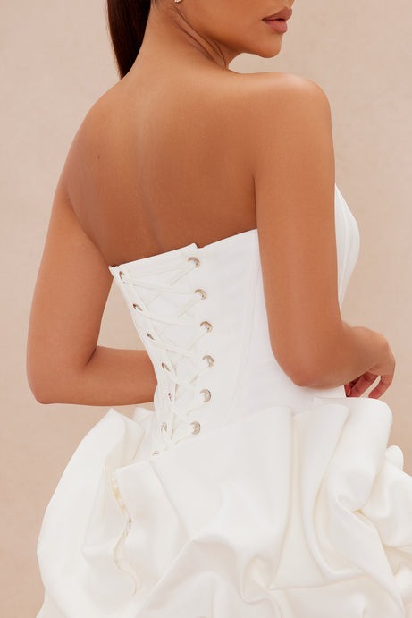 Ivona Bubble Satin Mini Dress - White