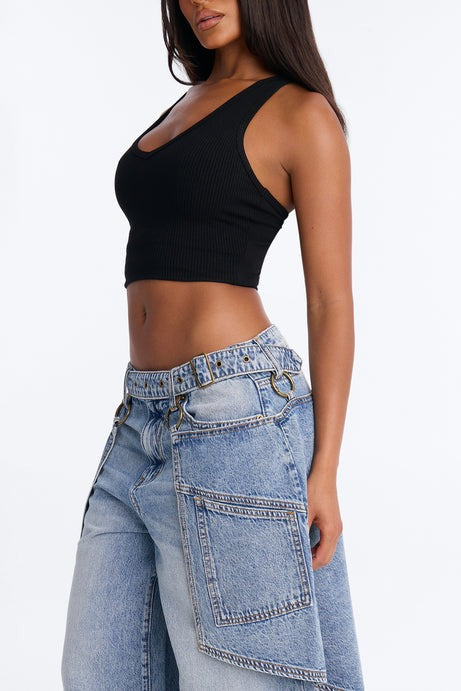 Dual Reality Overlay Culotte Jeans - Light Wash
