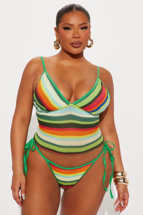 Samira Textured Stripe Tankini 2 Piece Bikini - Green/combo