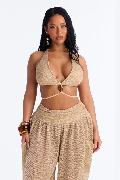Bronzed Babe Metallic Crochet Pant Set - Gold