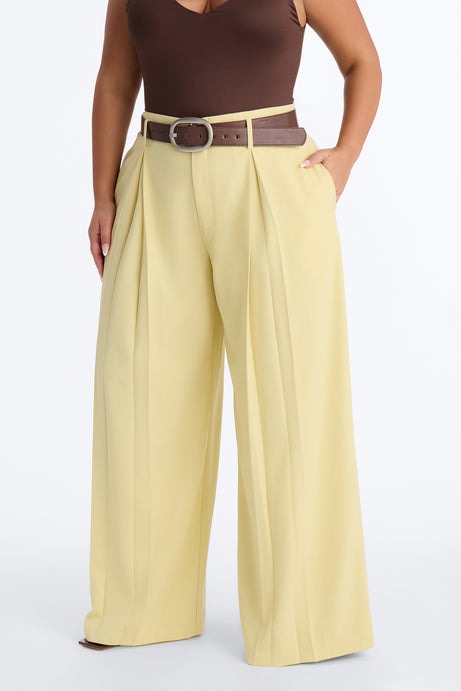 Bellina Belted Wide Leg Trouser - Butter Yellow