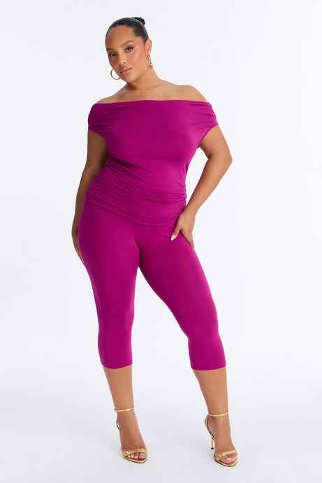 Havana Off Shoulder Capri Pant Set - Magenta