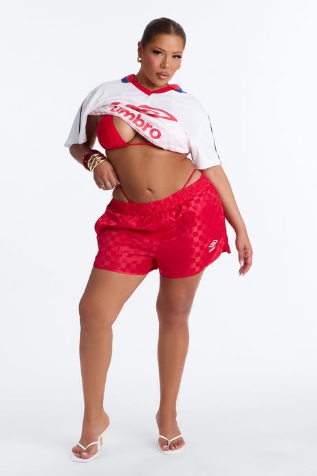 Umbro Checkered Soccer Sport Shorts - Red