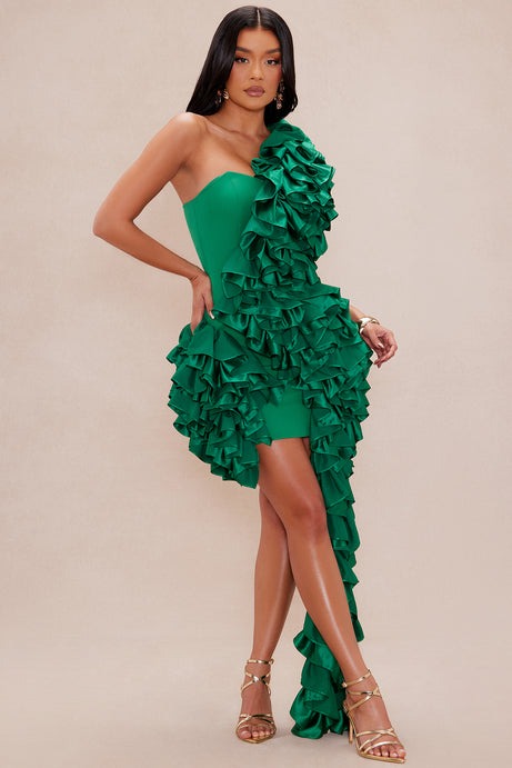 Leila Ruffle Mini Dress - Green