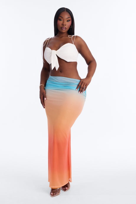 Tulum Sunset Ruched Mesh Maxi Skirt - Multi Color