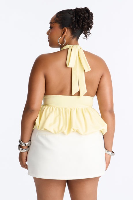 Girl Brunch Bubble Hem Halter Top - Butter Yellow