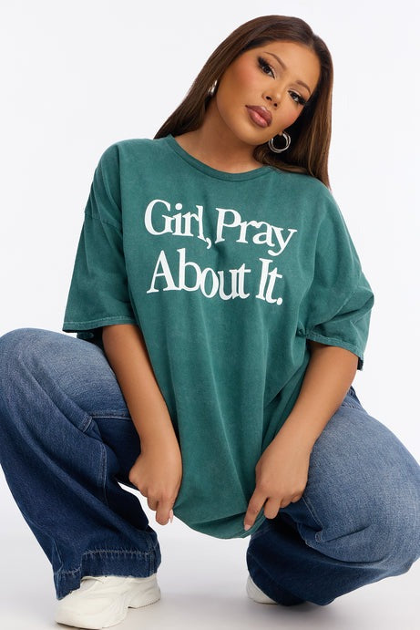 Girl Pray About It Washed TShirt - Hunter