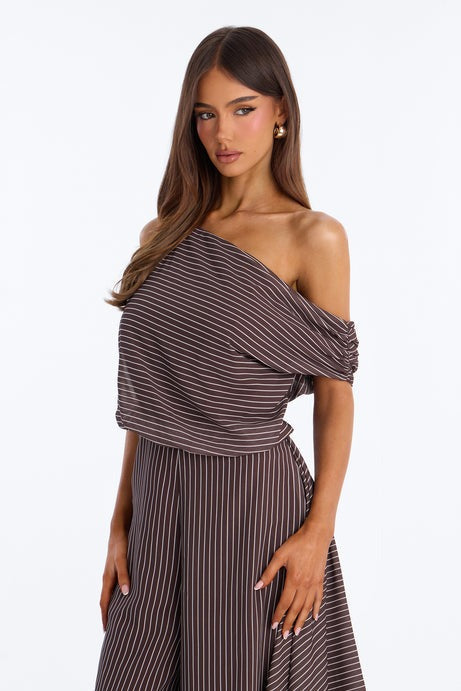 Blake Striped Tie Waist Jumpsuit - Chocolate