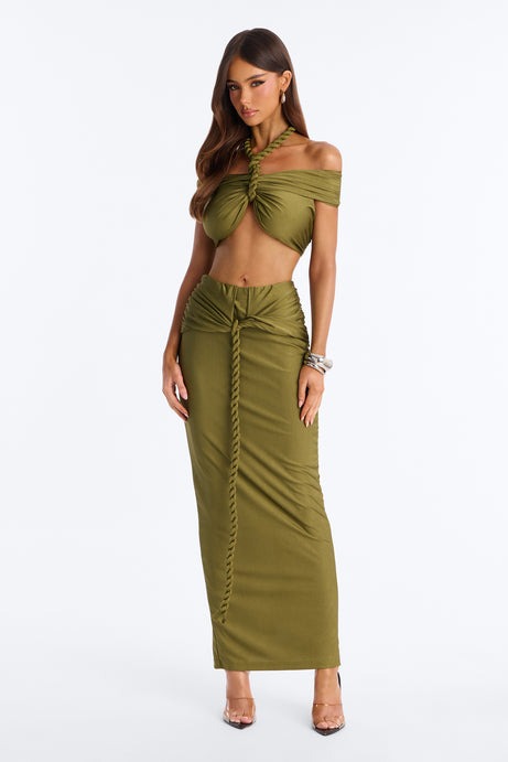 Eve Halter Maxi Skirt Set - Olive