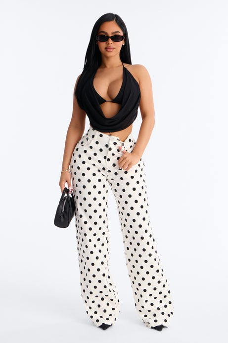 On The Dot Printed Wide Leg Jeans - White/combo