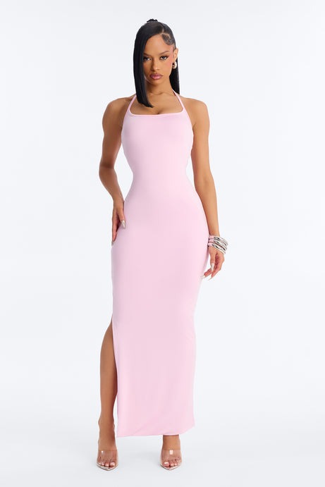 Contour Double Lined Halter Maxi Dress - Light Pink