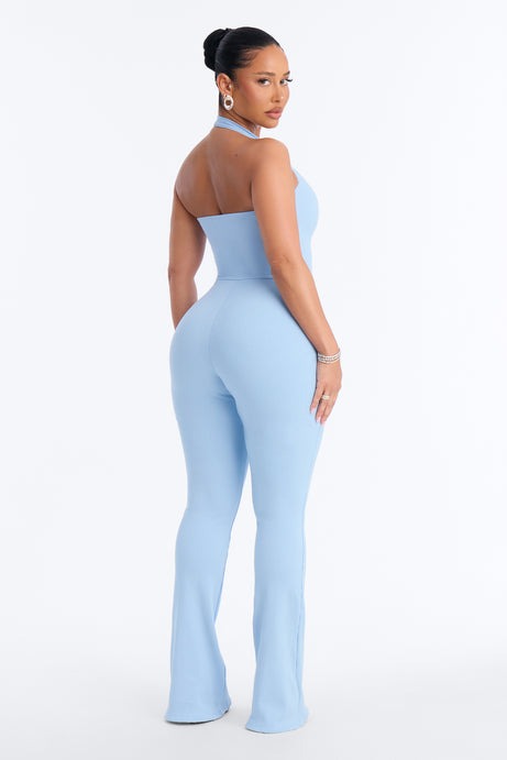 Amara Snatched Halter Jumpsuit - Light Blue
