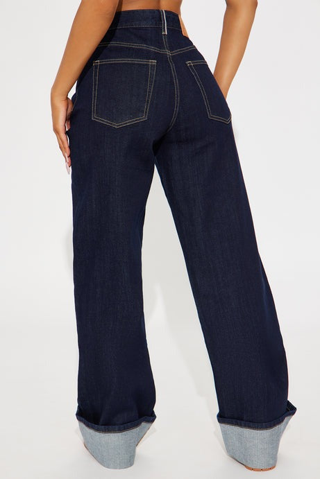 Tall Premium Cuffed Straight Leg Jeans - Dark Wash