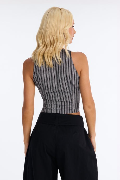 Savage Mind Striped Linen Top - Grey/combo