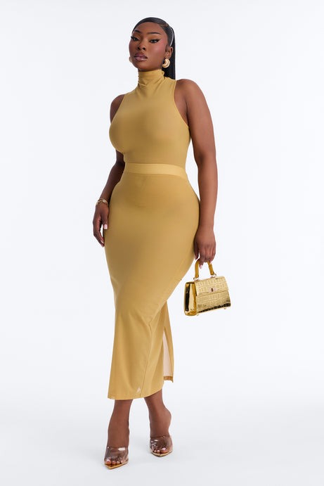 Power Mesh Midi Pencil Skirt - Honey