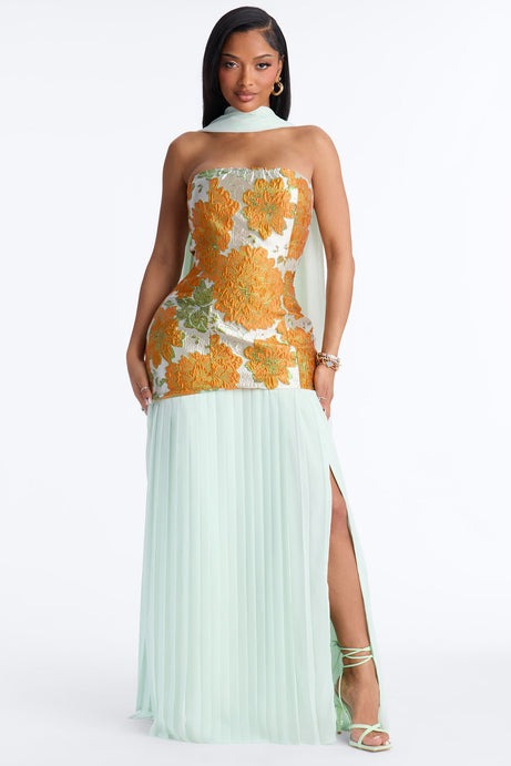 Bare Beauty Scarf Jacquard Gown - Mint/combo