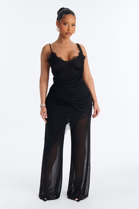 Jules Lace Mesh Pant Set - Black