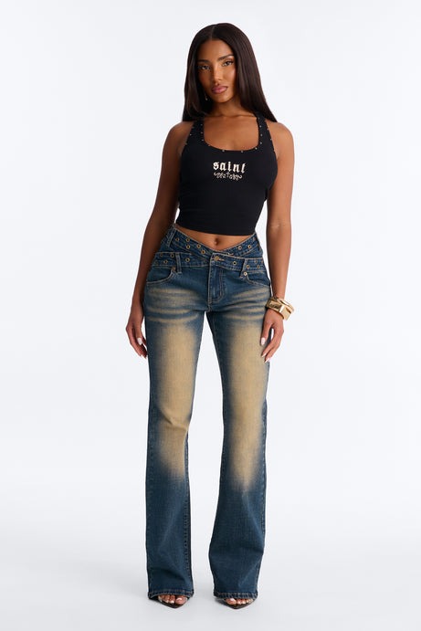Such A Saint Studded Ribbed Tank Top - Black