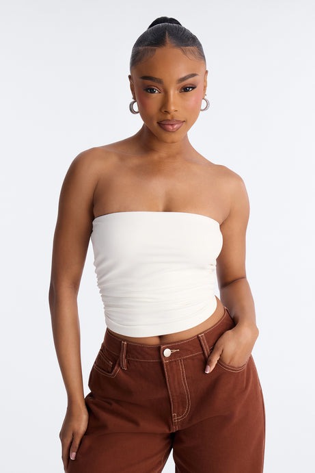 Karissa Double Lined Ruched Tube Top - Off White