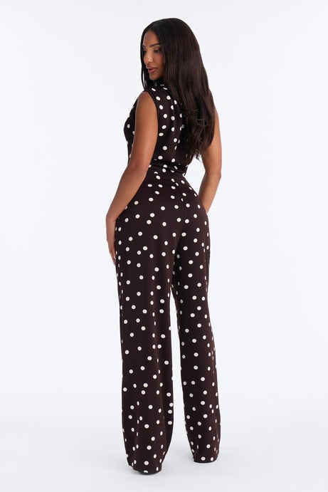 Penni Polka Dot One Shoulder Jumpsuit - Chocolate