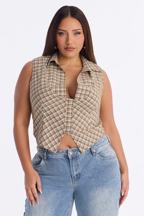 Sharni Plaid Sleeveless Top - Yellow/combo