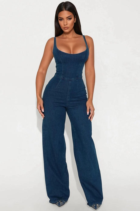 Nice To Know You Denim Jumpsuit - Dark Wash
