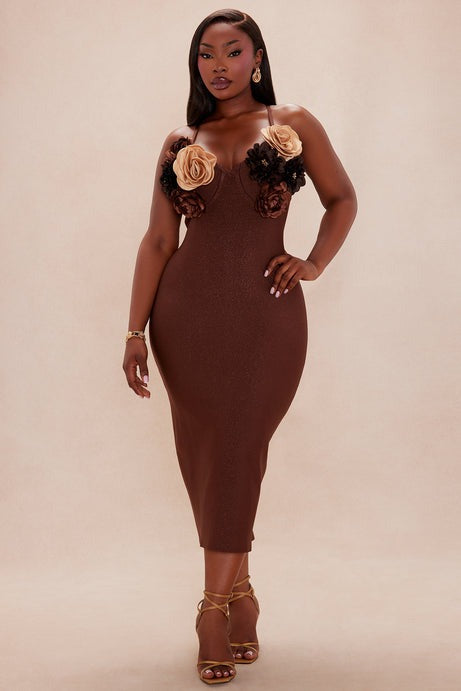 Valentina Bandage Midi Dress - Brown