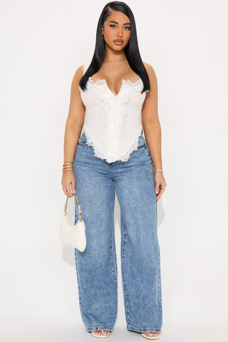 Emilia Lace Trim Tank - White