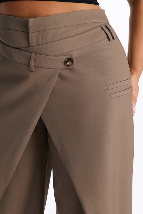 Seeing Double Wide Leg Wrap Front Trouser - Caffe