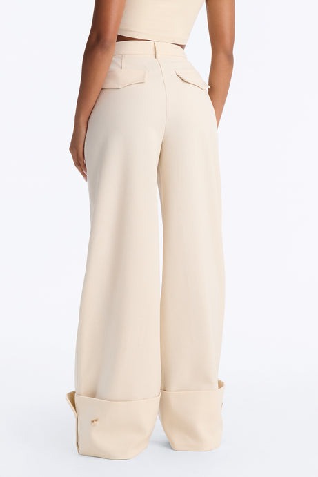 Clara High Rise Wide Leg Cuffed Trouser Pant - Stone