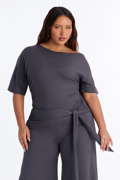 Amelie Tie Front Gaucho Pant Set - Charcoal