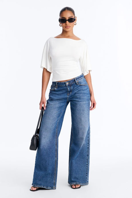 Nicolette Tie Waist Short Sleeve Top - White