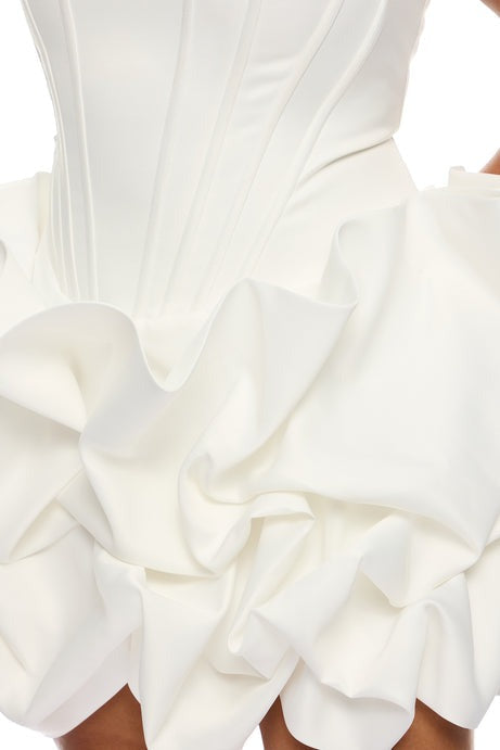 Ivona Bubble Satin Mini Dress - White