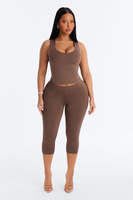Seamless Smooth Double Lined U Neck Tank Top - Brown
