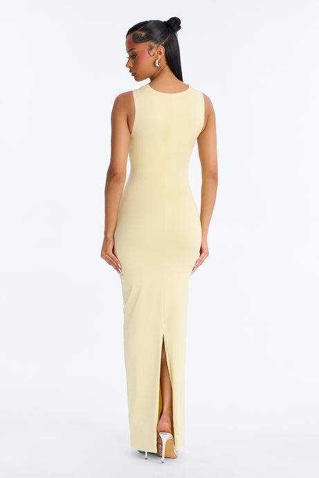 Contour Double Lined Straight Neck Maxi Dress - Butter Yellow