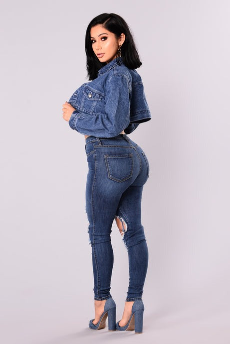 Cora Super Cropped Denim Jacket - Medium Wash